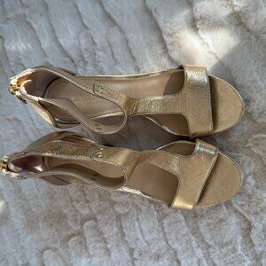 Gold Metallic Leather MICHAEL Michael Kors Wedge Sandals Size 6